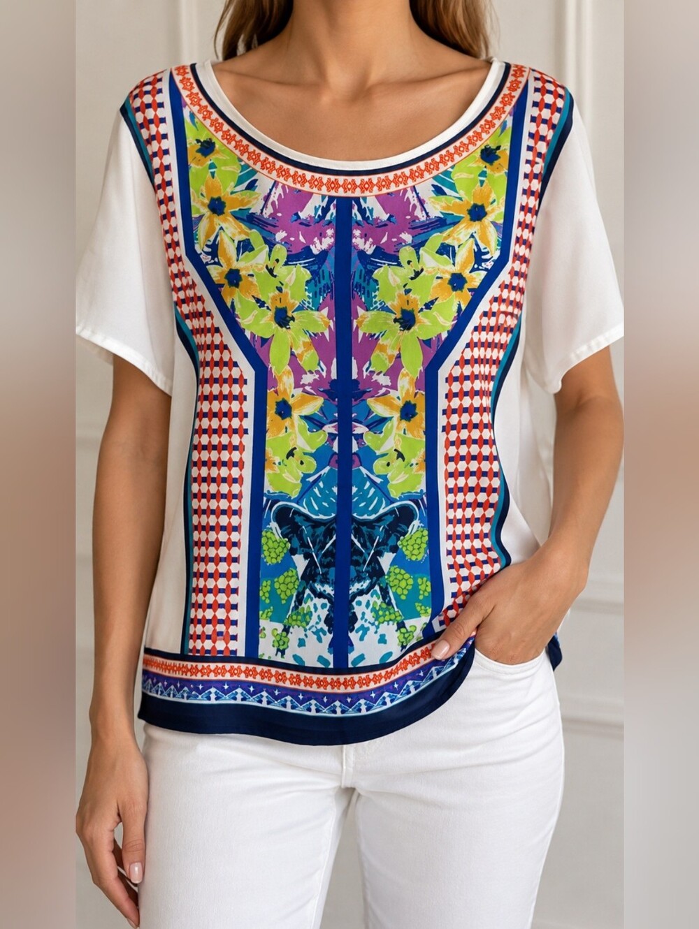 Jealous Tomato Colorful Floral Blouse - Blue, White, Yellow